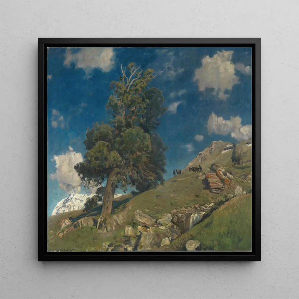 Monte Rosa and larches - Eugen Bracht — framed artwork on a wall