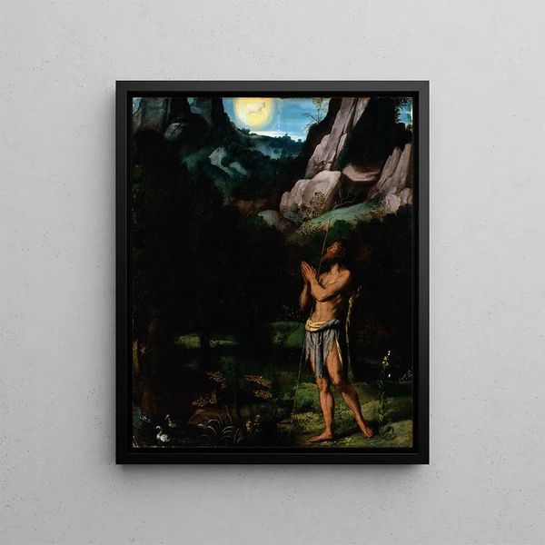 Saint Jean-Baptiste dans le désert - Moretto da Brescia — framed artwork on a wall
