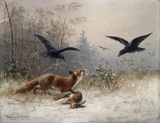 Fox hunting rabbits in winter - Moritz Müller — artwork view
