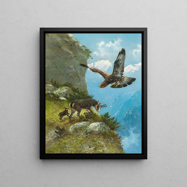 Chamois and Golden Eagle Painting - Moritz Müller — framed artwork on a wall