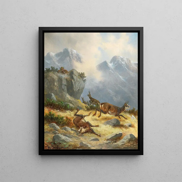 Hunting chamois - Moritz Müller — framed artwork on a wall