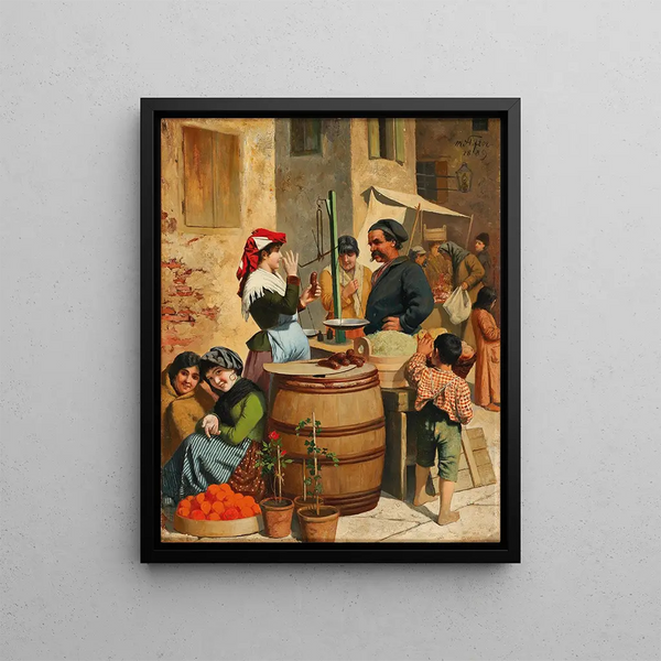 Market scene in Trieste - Moritz Stifter — framed artwork on a wall