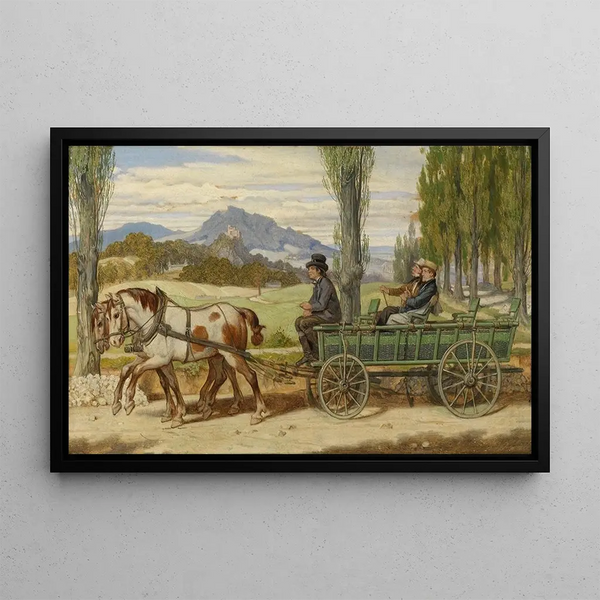 La partie de campagne Schwind et Bauernfeld sur un chariot - Moritz von Schwind — framed artwork on a wall