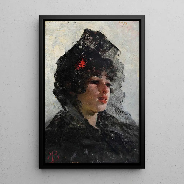 Portrait of Young Woman - Mosè Bianchi — framed artwork on a wall