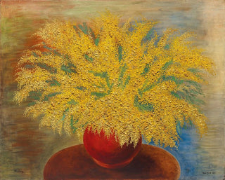Bouquet de mimosas dans un pot rouge - Moïse Kisling — artwork view