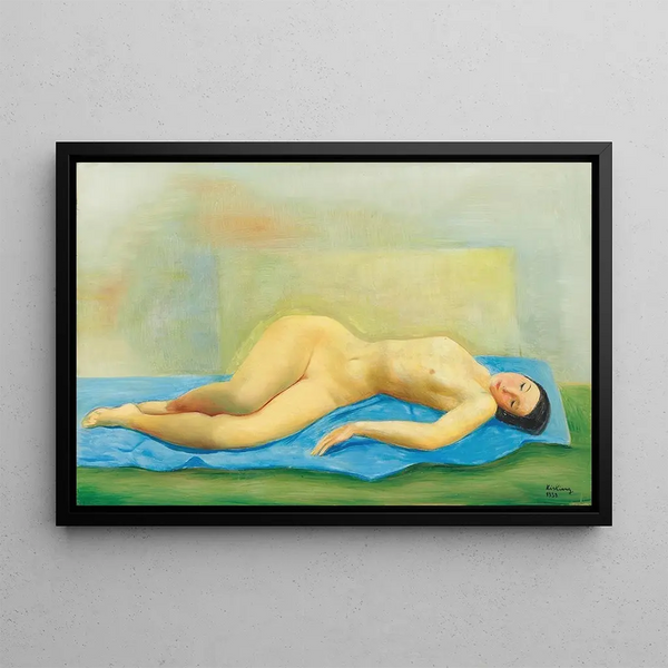 Young nude woman lying down - Moïse Kisling — framed artwork on a wall