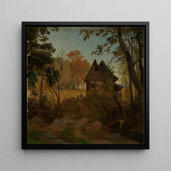 Watermill Painting - Johann Wilhelm Schirmer — framed artwork on a wall