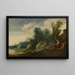 Landscape painting with dancing bearded men - Moyses van Uyttenbroeck — framed artwork on a wall