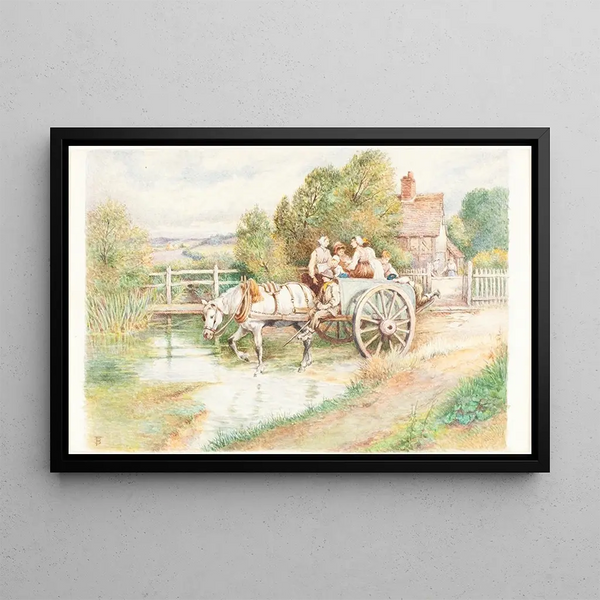 Children in a Cart - Myles Birket Foster — framed artwork on a wall