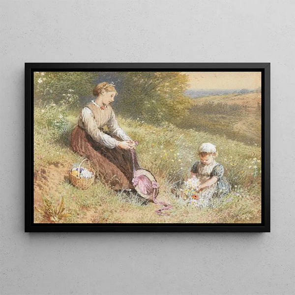 In the Meadow - Myles Birket Foster — framed artwork on a wall