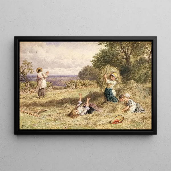 Landscape with Figures - Myles Birket Foster — framed artwork on a wall