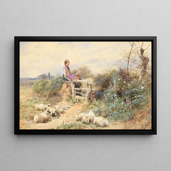 Keeping the Sheep - Myles Birket Foster — framed artwork on a wall