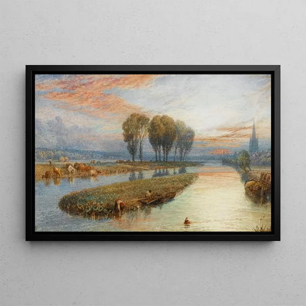 Reed Gatherers - Myles Birket Foster — framed artwork on a wall