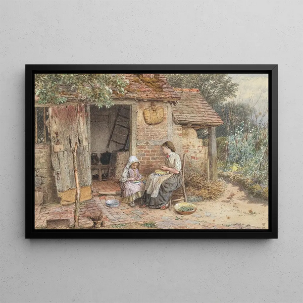 Écosser des pois - Myles Birket Foster — framed artwork on a wall