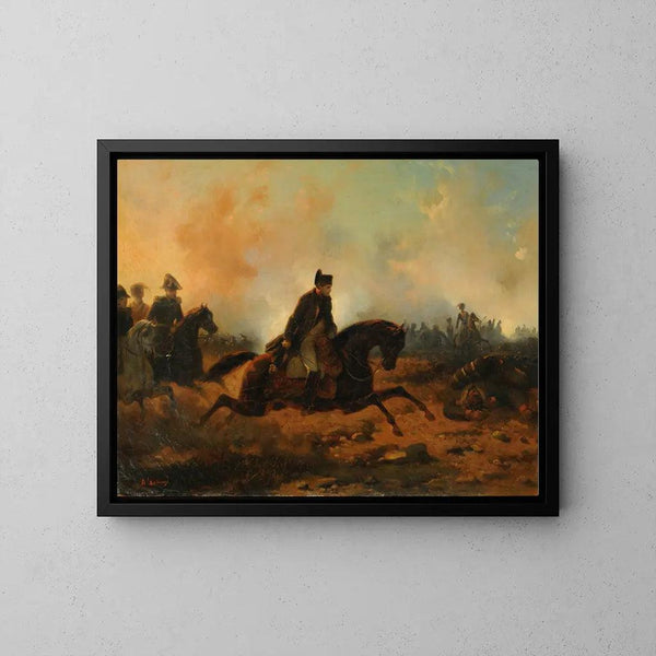 Reproduction of the painting Napoleon charging at Waterloo by Hippolyte Bellangé