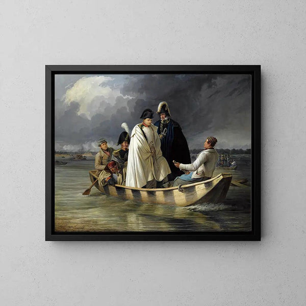 Reproduction of the painting Napoleon leaving Lobau after the defeat at the Battle of Aspern by Anton von Perger