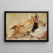a reclining woman with scissors - Narciso Sentenach — framed artwork on a wall