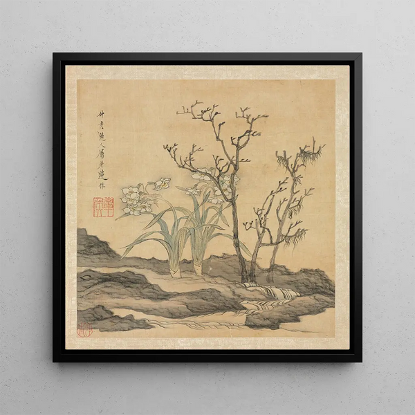 Narcisse et arbres dénudés - Chen Hongshou — framed artwork on a wall
