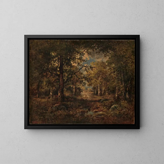 A view through the trees of Fontainebleau - Narcisse Virgile Diaz de la Peña — framed artwork on a wall