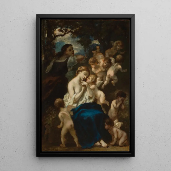 a Nymph with Cupids - Narcisse Virgile Diaz de la Peña — framed artwork on a wall