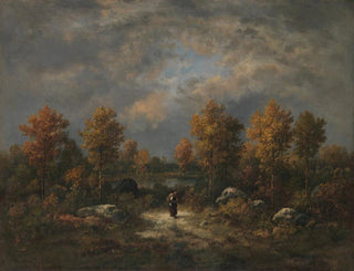 Autumn by the pond woodland - Narcisse Virgile Diaz de la Peña — artwork view