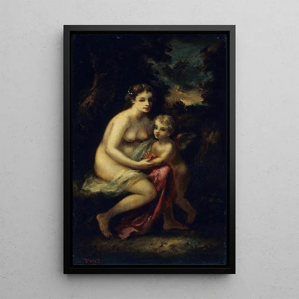Education of Cupid - Narcisse Virgile Diaz de la Peña — framed artwork on a wall