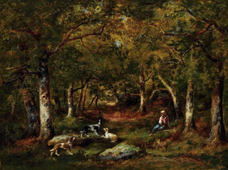 Child and hunting dogs painting in a fort - Narcisse Virgile Diaz de la Peña — artwork view
