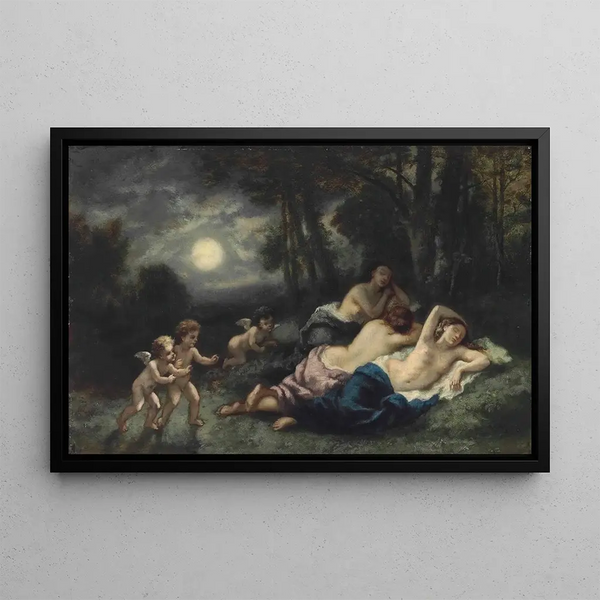 The sleep of the nymphs at night - Narcisse Virgile Diaz de la Peña — framed artwork on a wall