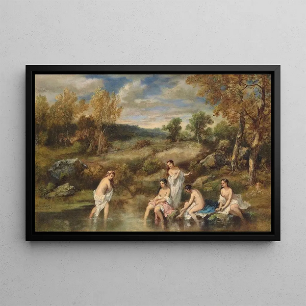 Les Baigneuses - Narcisse Virgile Diaz de la Peña — framed artwork on a wall