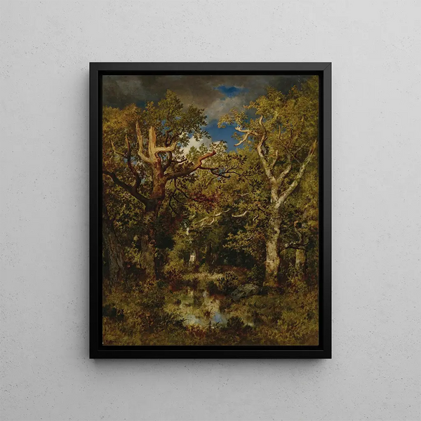 Chêne Demi-Mort Forest Mare Painting - Narcisse Virgile Diaz de la Peña — framed artwork on a wall
