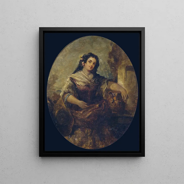 Portrait of a Young Girl at the Well - Narcisse Virgile Diaz de la Peña — framed artwork on a wall
