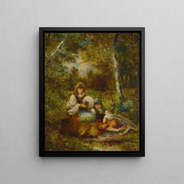 Repos de bohémiennes en forêt - Narcisse Virgile Diaz de la Peña — framed artwork on a wall