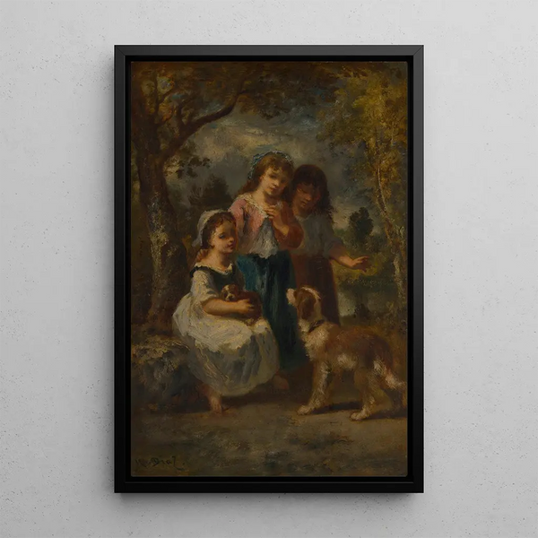 Three Little Girls - Narcisse Virgile Diaz de la Peña — framed artwork on a wall