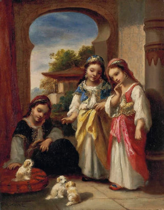 NarcisseVirgile Diaz de La Pea - Trois fillettes et trois chiots en Turquie.webp