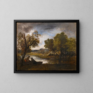 Two bathers by a lake - Narcisse Virgile Diaz de la Peña — framed artwork on a wall