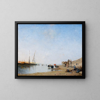 An Arab caravan resting near the coast - Narcisse Berchère — framed artwork on a wall