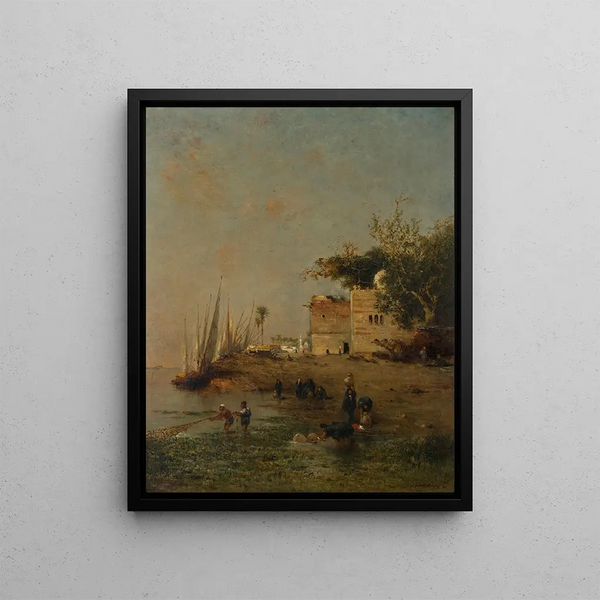 The Fishermen on the Nile - Narcisse Berchère — framed artwork on a wall