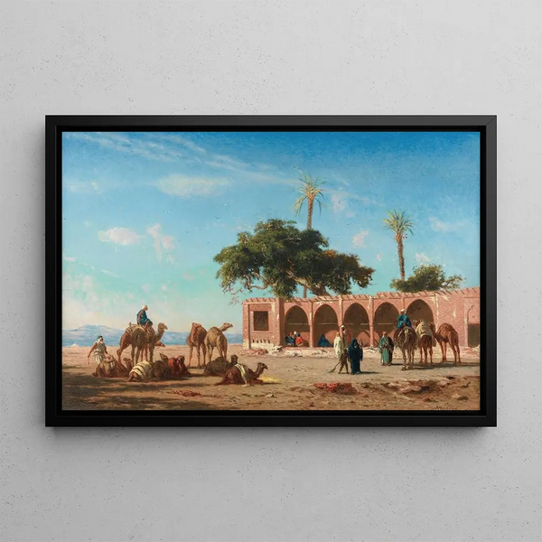 La Caravane au Repos à Siout, Égypte - Narcisse Berchère — framed artwork on a wall