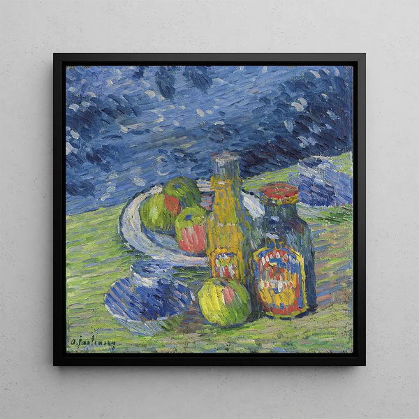 Still life with bottles and fruits - Alexej von Jawlensky — wall display of the artwork