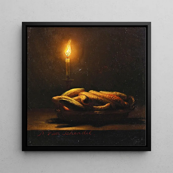 Nature morte avec des courgettes - Petrus van Schendel — framed artwork on a wall