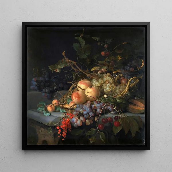 Nature morte avec des fruits - Jacob van Walscapelle — framed artwork on a wall