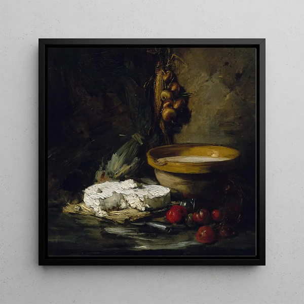 Still Life with Cheese - Antoine Vollon — framed artwork on a wall