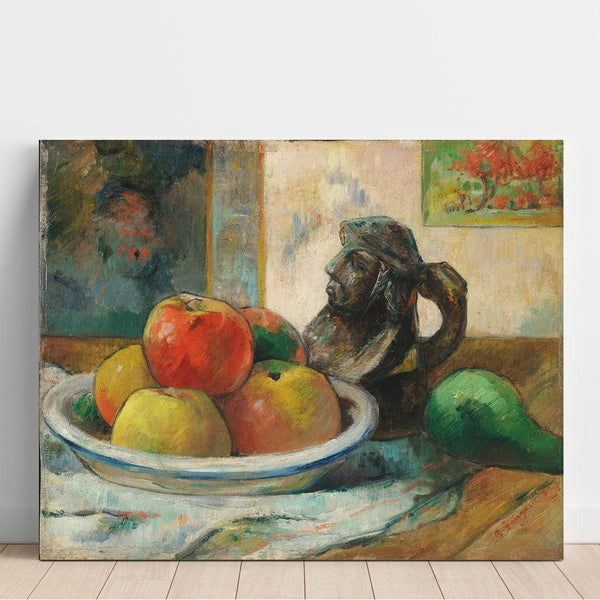 Reproduction of the painting Nature morte with apples, a pear, and a ceramic portrait jug - Paul Gauguin