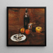 Still life with three apples and cheese in aluminum foil - Carl Schuch — framed artwork on a wall