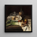 Still life with a bouquet of leeks, a cheese dome, and apples - Carl Schuch — framed artwork on a wall