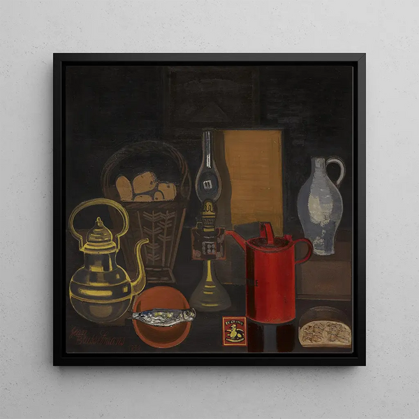 Nature morte avec une cruche rouge - Jean Brusselmans — framed artwork on a wall