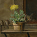 Reproduction of the painting Nature morte avec une primevère dans un pot de fleurs, un chat et deux moineaux - Martinus Rørbye