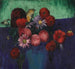 Still life, dahlias and daisies in a blue vase - Mark Gertler — artwork view