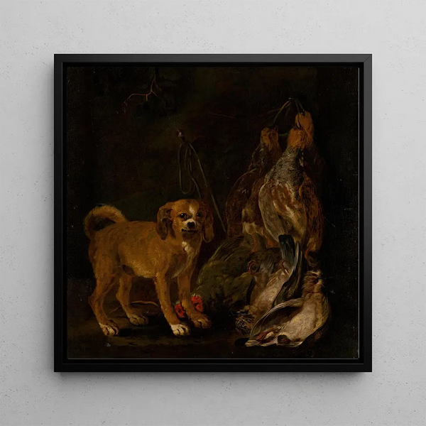 Hunting Still Life Painting with a Dog - Jan Fyt — framed artwork on a wall