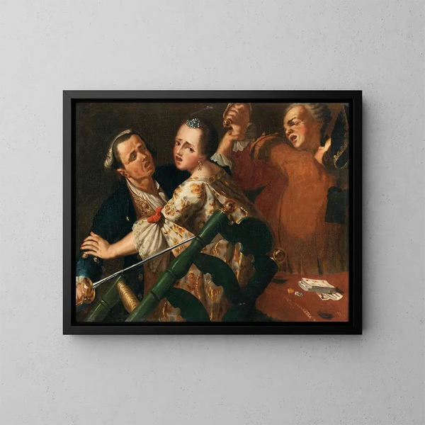 A fight during a card game - Neapolitan School — framed artwork on a wall